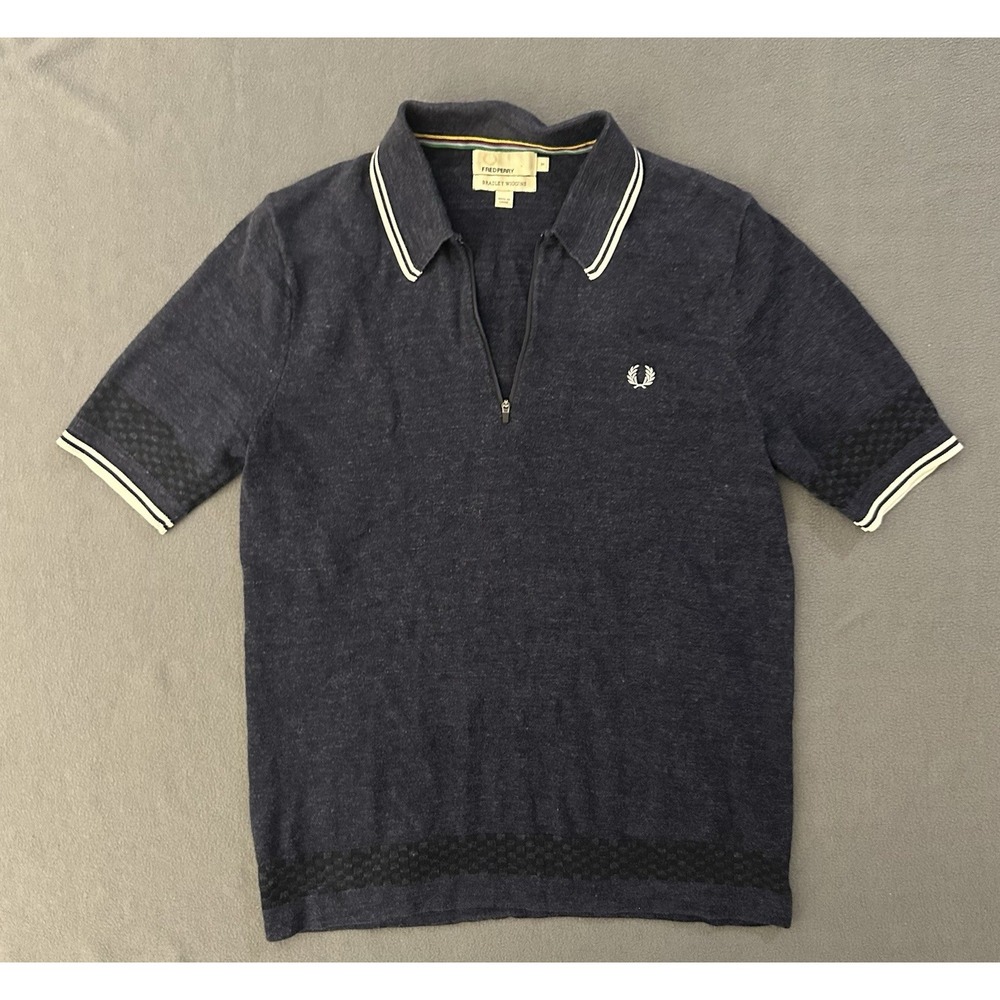 FRED PERRY BRADLEY WIGGINS 1/4 Zip Neck Black Polo Shirt Cycling Mod Medium